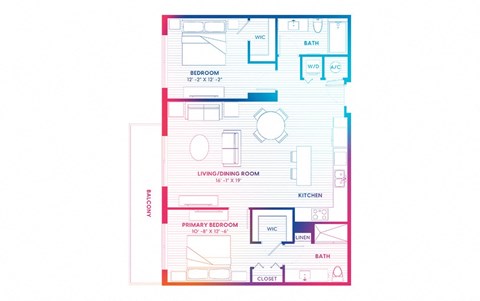 Floor plan for 2 beds, 2 baths, 1156 sqft
